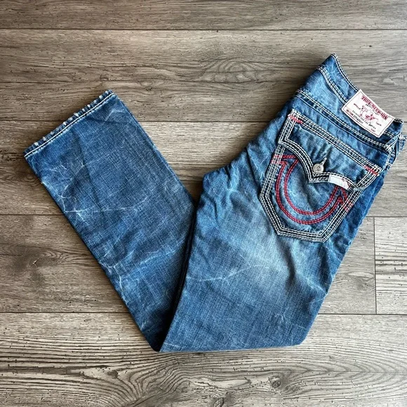 True Religion Men’s Denim Jeans 33x33 Straight Flap Nat Mega T Red - Picture 1 of 15